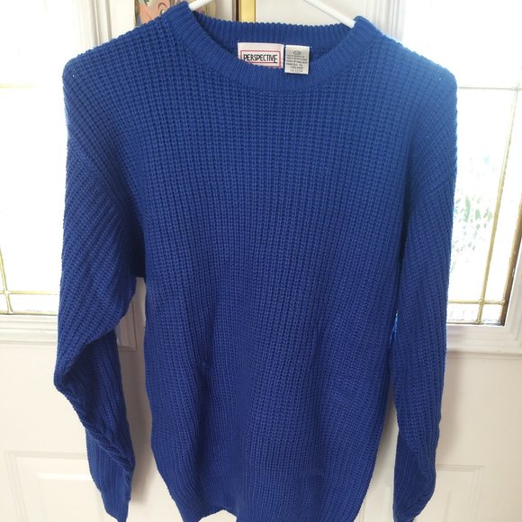 New 2 Tops Unisexe Fisherman sweater knit pullover Green & Blue size L - Picture 4 of 8